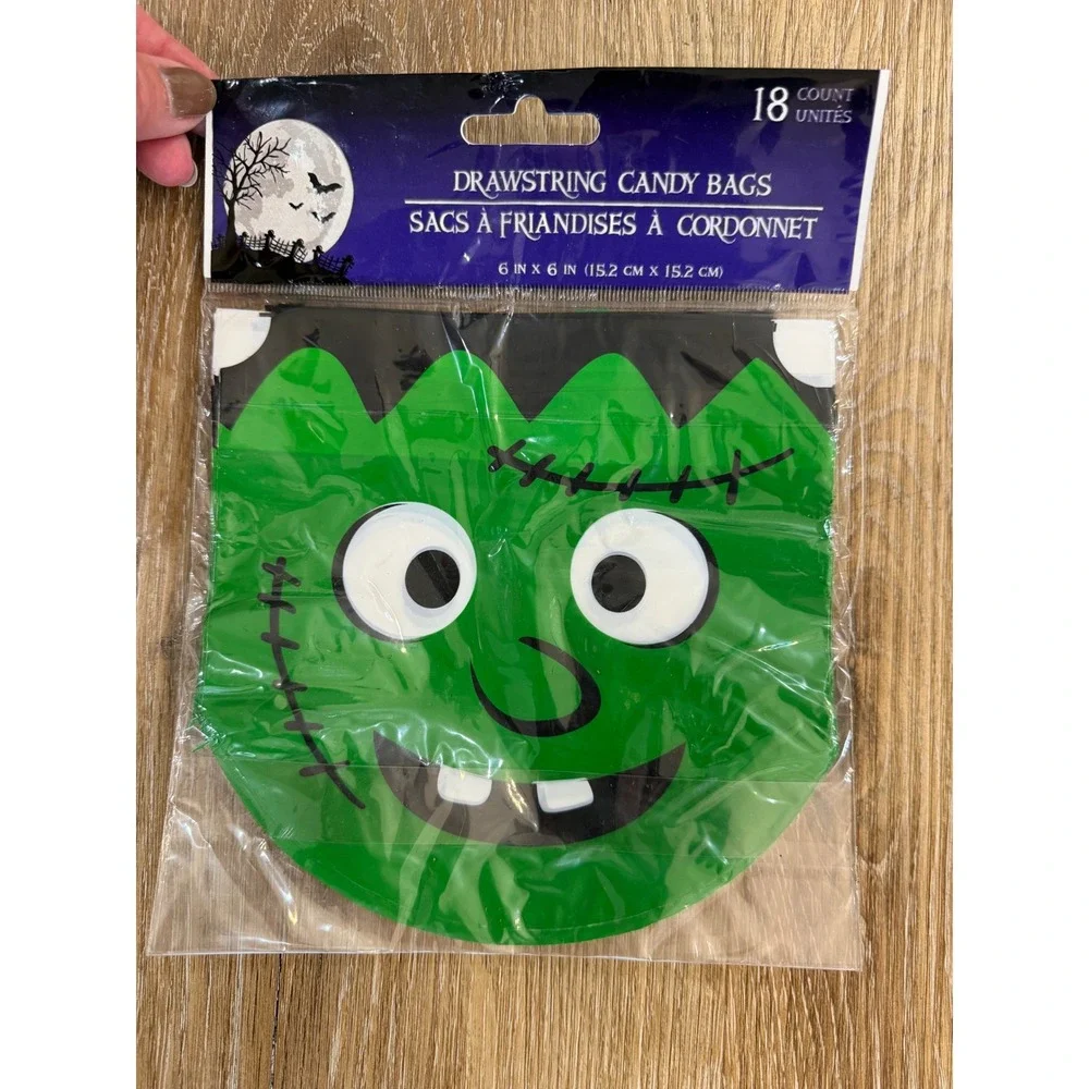 Greenbrier Goth Frankenstein Drawstring Candy Bags 18CT Green Spooky Favor Pack